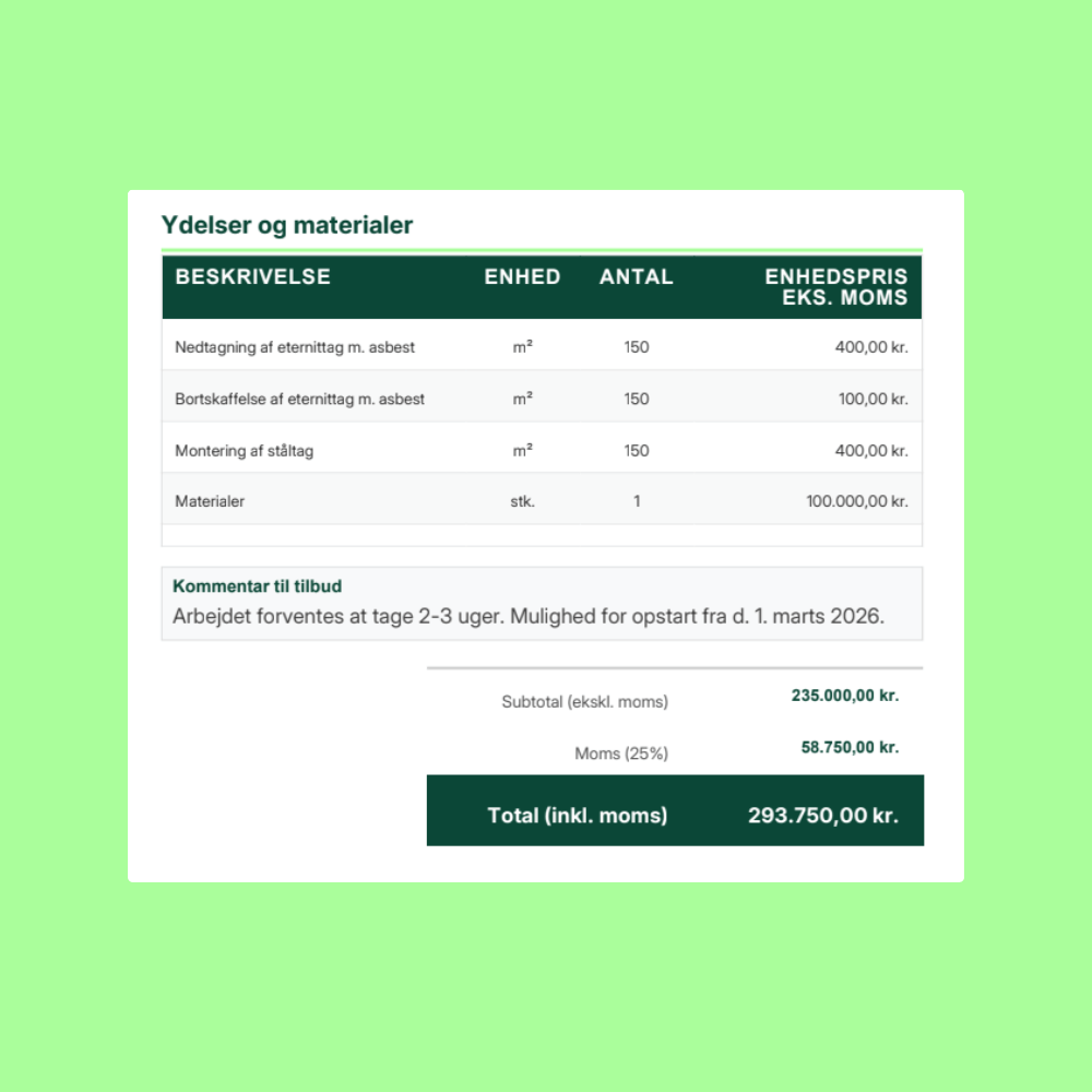 Nem og hurtig oprettelse af tilbud med tilbudsskabelon
