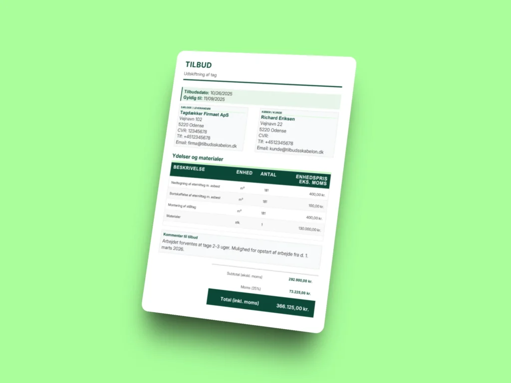 Tilbud fra tagdækker